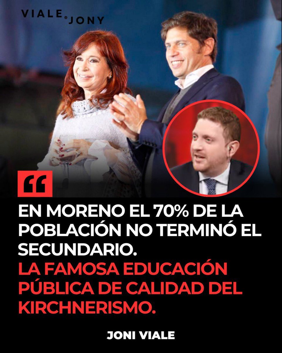 👇🏻 LA DÉCADA PERDIDA

📉 En Moreno el 70% de la población no terminó el secundario.

📚La famosa educación pública de calidad del kirchnerismo.