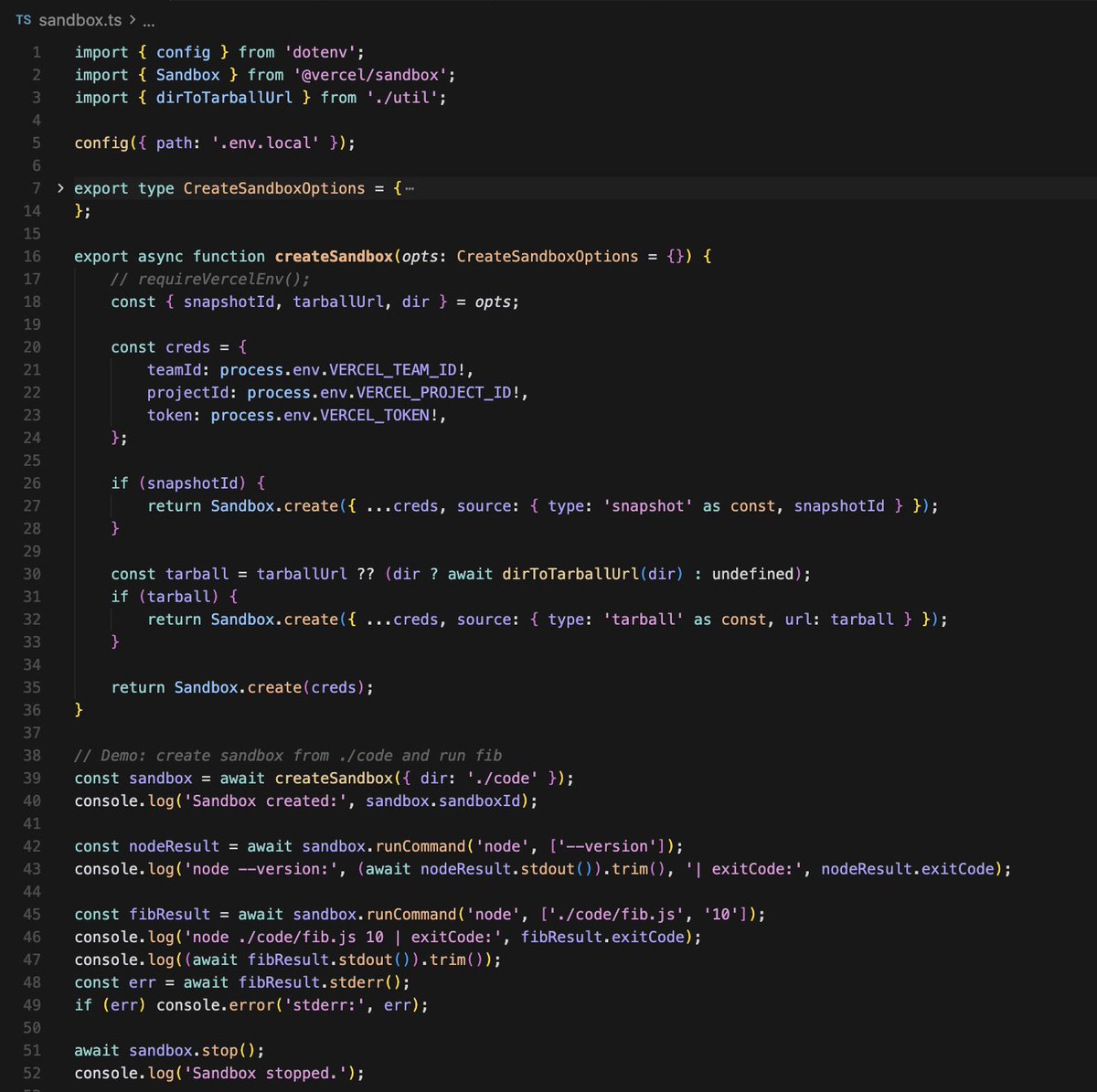Vercel nailed the sandbox "hello world"
Create a sandbox from src or git
Run arbitrary commands or