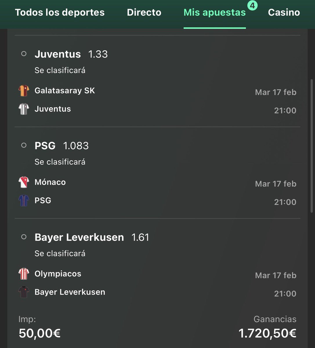R. Madrid, PSG, Atlético Madrid, Bayer Leverkusen, B. Dortmund, Newcastle, Juventus y… ¡BODO GLIMT! • Cuota 34 👌

Ahí van mis clasificados. Apunten al Bodo y luego no se suban al barco vikingo.