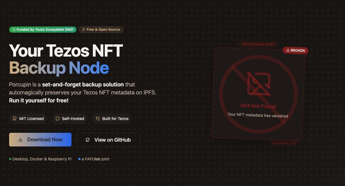 TezosCommons's tweet image. Another version of “Don’t trust, verify” has revealed itself in recent weeks. This time, it’s not about contracts or code, but about persistence. As a result, this week’s Gem thread shifts the spotlight away from individual artworks and toward the tools that help artists preserve…