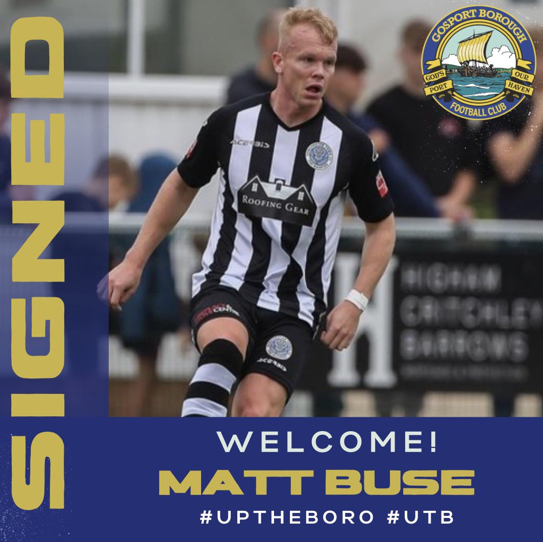 📝 We are pleased to announce the signing of Matt Buse from Dorchester on a month long loan.

Matt is an energetic midfielder, and has bags of experience to his name.

The 28 year-old will be available for tomorrow’s clash against Hungerford.

Welcome Matt!

#UpTheBoro #UTB