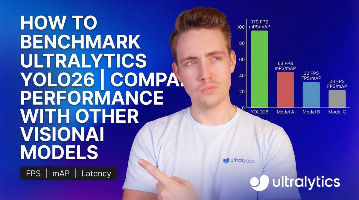 ultralytics's tweet image. New tutorial | Benchmark Ultralytics YOLO26 📊

Measure inference speed, latency, and throughput with Ultralytics benchmark mode to understand real-world performance trade-offs.

Watch here ➡️ bit.ly/49X3NqG

#YOLO26 #ComputerVision #Benchmarking