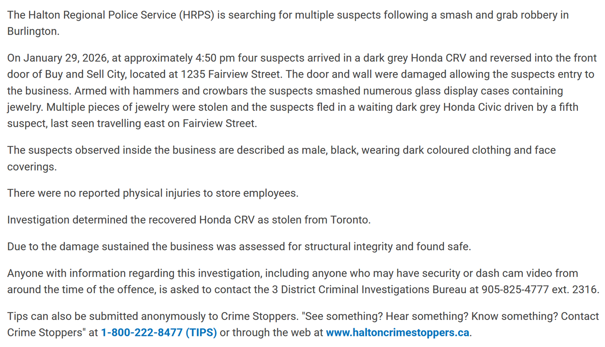 Media371's tweet image. .@HaltonPolice investigating a robbery at a pawn shop on Fairview Street in Burlington.  #BurlON 

Media Release ---&amp;gt;