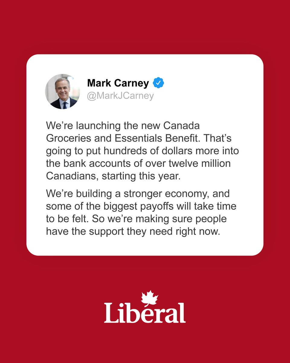 As we grow our economy, bring costs down, and create more opportunities for Canadians, we’re putting more money in your pockets for groceries and essentials.