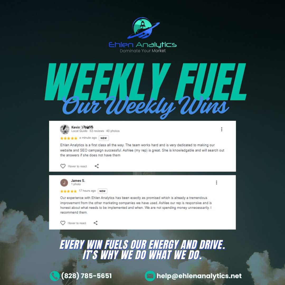 ehlen_analytics's tweet photo. Two great reviews + 2 behind-the-scenes wins this month! 🎉
✅ One client finally got their Google Business Profile verified.
✅ Another is using the slow season to revamp their website for peak season.
Grateful for clients who put in the work 👏
#weeklywin https://t.co/HKXheumQ4F