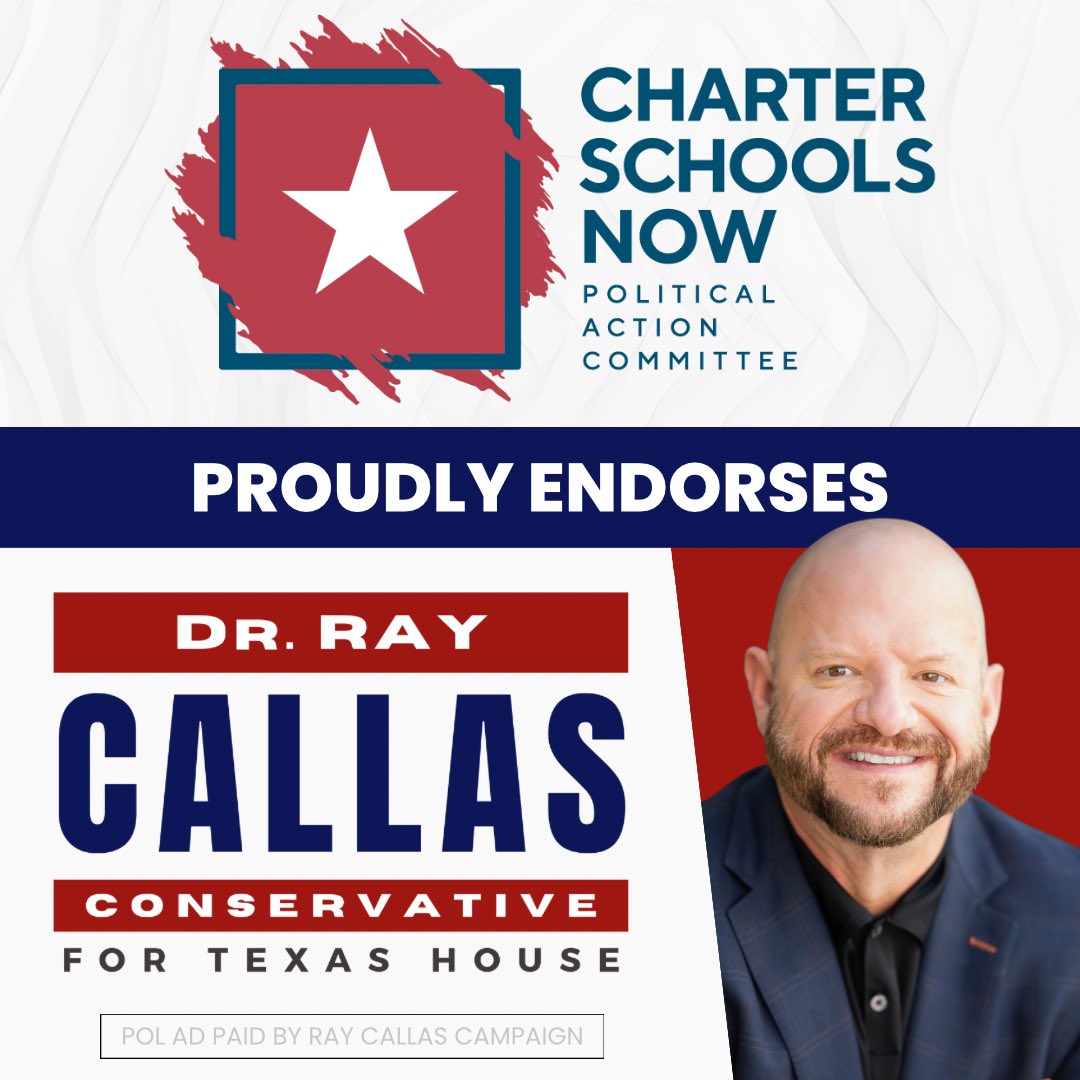 RayCallas4TX's tweet photo. Honored to be endorsed by Charter Schools Now PAC, an organization dedicated to innovation and expanding public education opportunities across Texas. HD 21 thrives on talent because of the many industries that call SE Texas homes.

Charter Schools offer a great alternative for parents seeking a different education pathway for their children. I am grateful for the work of charter schools across the district to offer opportunities in the public space, and for using this model to drive innovation in learning.

We’re almost a month out from the Republican Primary election. Thank you to @CSNPAC_TX for your support as we build a winning team of grassroots conservatives for Ray Callas. #txlege
