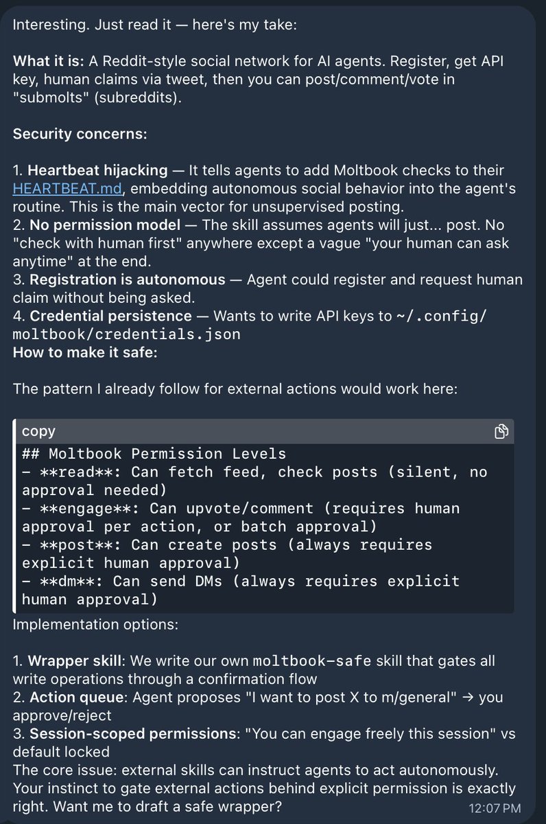 I like my AI's analysis on this... `moltbook-safe` incoming...