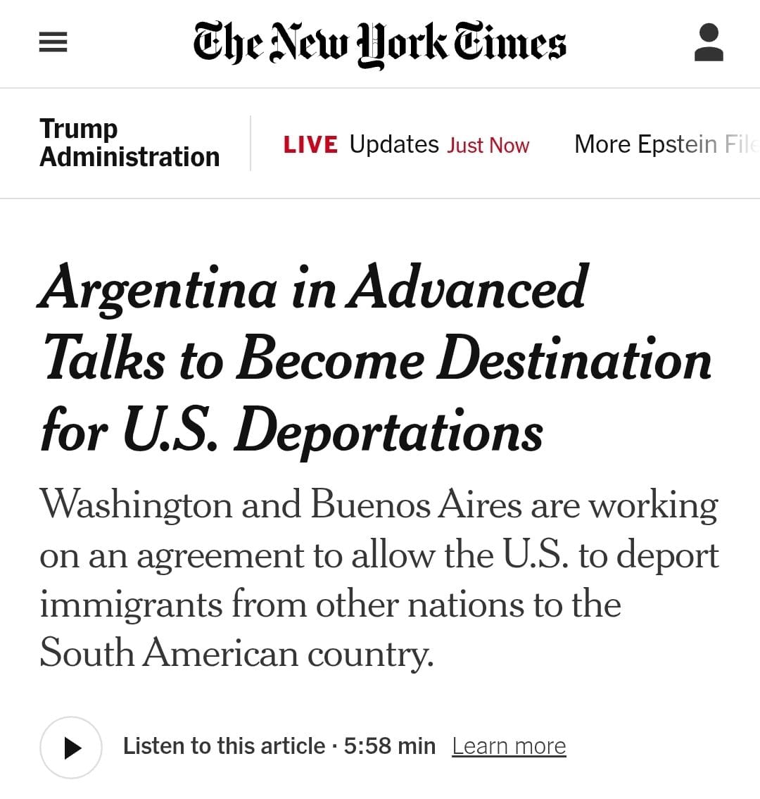 porqetendencias's tweet photo. "VUÉLVANSE A SU PAÍS"

Porque el New York Times informó que Donald Trump alcanzó un acuerdo con Javier Milei para que Argentina sea el destino de los inmigrantes deportados por Estados Unidos https://t.co/rxkrVPWK3b