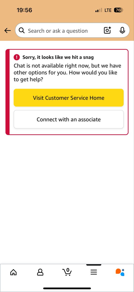 Why chat is unavaliable? I cant connect customer service! <a href="/AmazonHelp/">Amazon Help</a> <a href="/amazon/">Amazon</a>