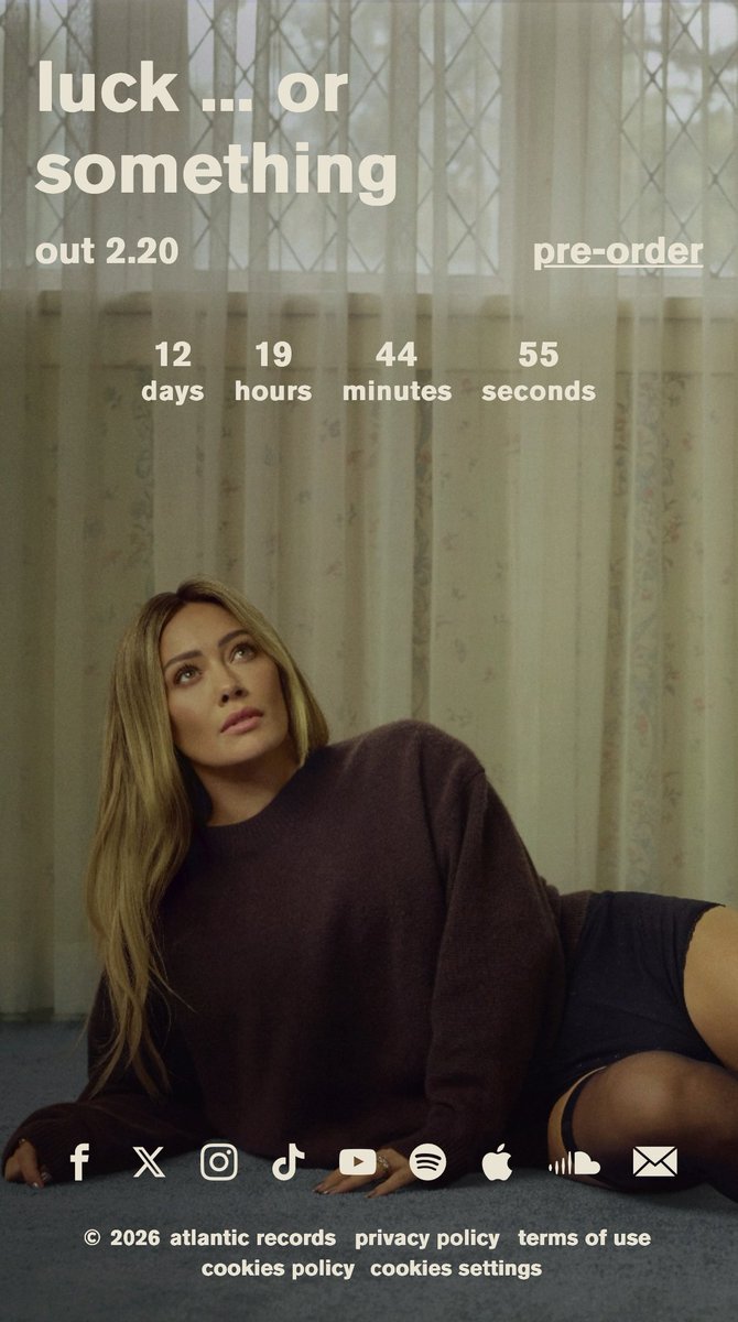 Hilary Duff’s website is currently counting down to Thursday, February 12 at 9 am ET / 6 am PT—possibly teasing upcoming world tour dates announcement.

Where do you want her to perform? 👀