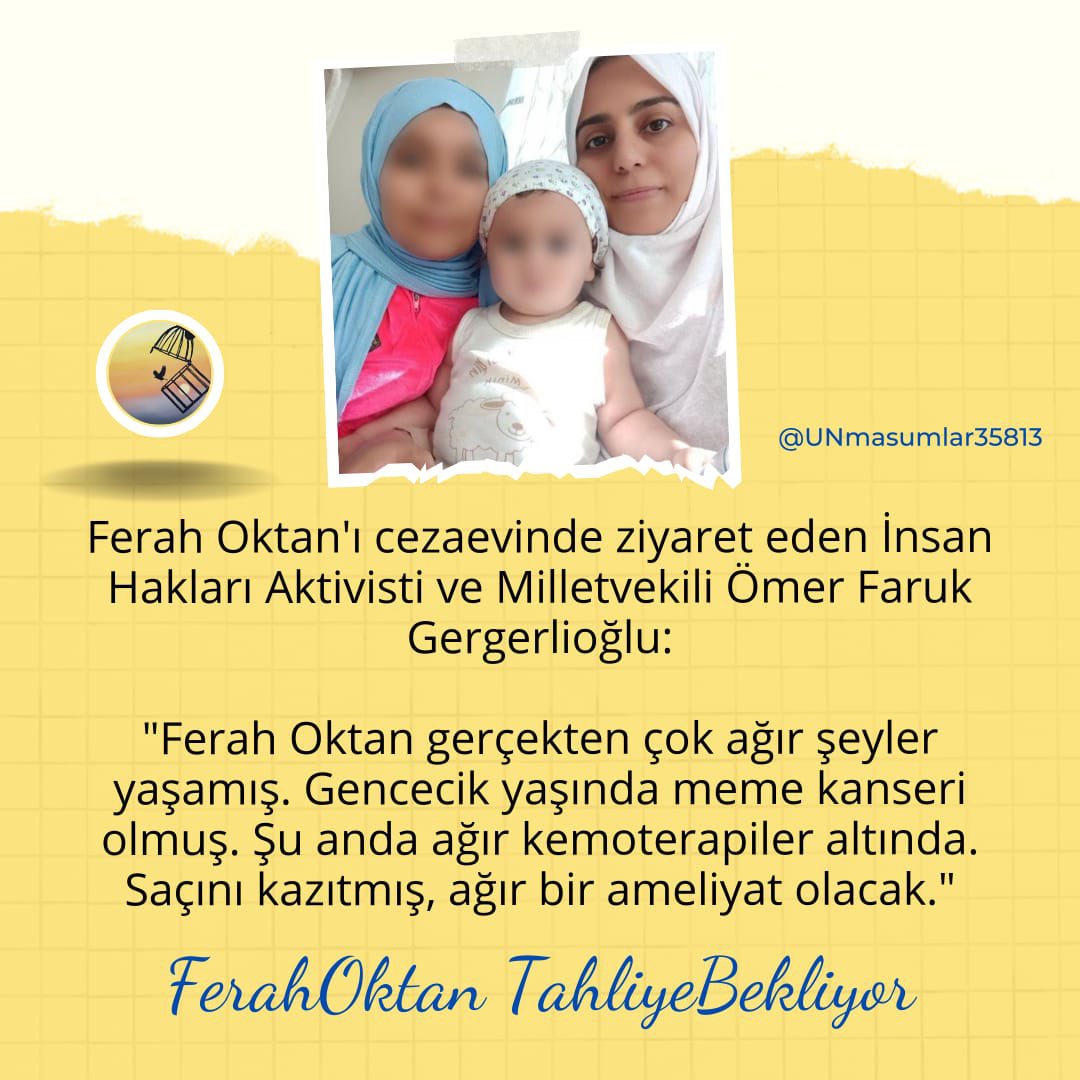 MehmetAssen's tweet photo. Cezaevinde kanser teşhisi konulan, metastaz yapan, kemoterapi altında eriyen Ferah Oktan’ın tek suçu bir okula emek vermiş olması mı? Adli Tıp infaz erteleme raporu verdi, Yargıtay bekleniyor diyorlar. Hayat beklemiyor! Hemen tahliye edilmeli.

#FerahOktanTahliyeBekliyor https://t.co/HD5WsdIKSw