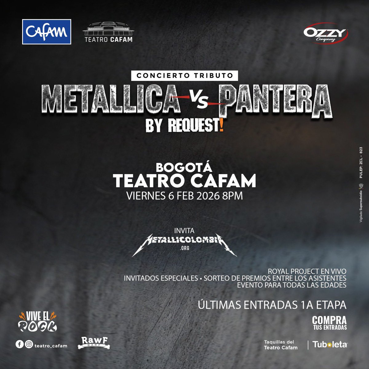Metallicolombia's tweet photo. ¡ESTAMOS A UNA SEMANA! 🚨

Concierto tributo #Metallica vs Pantera...By Request! 🤘

Prepárate para revivir clásicos inmortales y sentir la potencia del metal en su estado más puro!

🎟️Compra tu entrada de una vez en: 

1a etapa: https://t.co/JSCHUr02CC

#ByRequest ⚡️🤘⚡️🤘 https://t.co/TRHjZy7aQ1