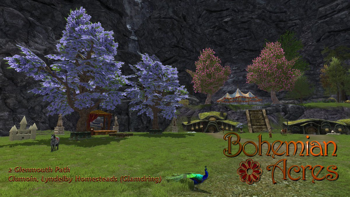 Looking for a break from questing and raiding?  Come visit Bohemian Acres.  Relax and enjoy what we have to offer.  2 Glenmouth Path, Clumoin, Lyndelby Homesteads (Glamdring).  Hint:  2 Floodside Road is vacant and the house is a short ride from there.  <a href="/lotro/">LOTRO</a>  <a href="/lotrofamily/">LOTRO Family</a>