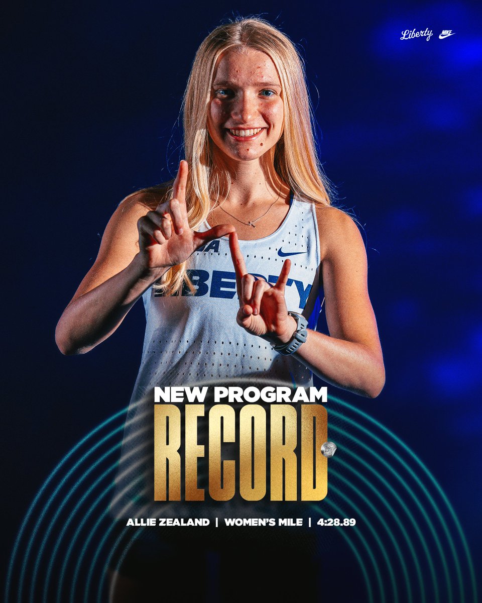 Liberty_XCTF's tweet image. 4:28.89 mile?! Allie's a certified record breaker. 

✅ Liberty Record
✅ Facility Record
✅ Meet Record
✅ No. 4⃣ in the NCAA this year

Zealand shattered Calli Doan's LU record of 4:36.52 from 2023 and defeated runner-up Sadie Engelhardt (NC State) by 4 seconds for the win.