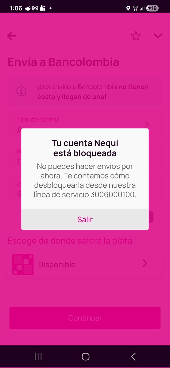 AndresR0139's tweet photo. @Nequi @SFCsupervisor  @Bancolombia malisima la atención al cliente, necesito retirar un dinero la cuenta esta bloqueada ya envie varios mails ya intente contactarme por WhatsApp y pareciera que los agentes juegan con el tiempo de uno https://t.co/CIjrrUQyct