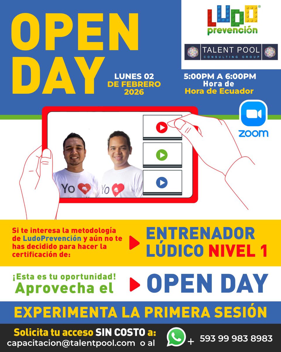 TalentPoolEc's tweet photo. Si te interesa la metodología de @LudoPrevencion te invitamos a que participes de este #OpenDay @PabloJosePinto @luigi_prado_22 
Informes 🇪🇨 0999838983 https://t.co/VnhemFyUG5
