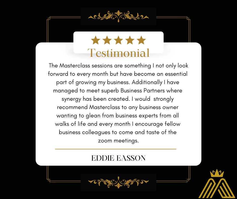 masterclass_the's tweet photo. It's our favourite time of the week when we get to share a review from a happy The Masterclass Sessions attendee.
Thanks to Eddie for the great review.
#TheMasterclassSessions #LearnFromTheBest #FanFriday #LearnMoreToEarnMore #Business #DevelopInfluenceProfit #SelfDevelopment https://t.co/qsyACsEDZo