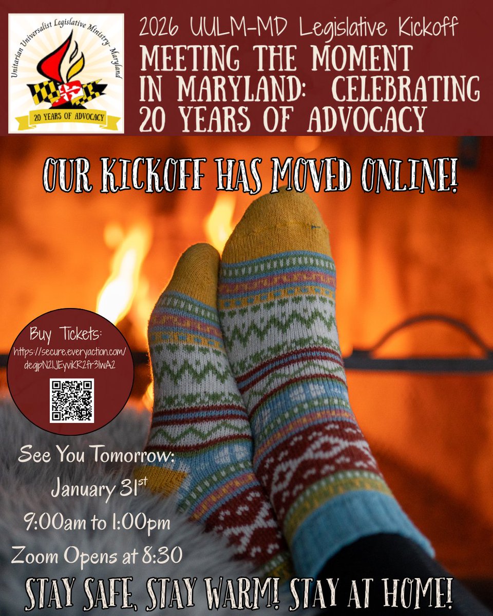 Our 20th Annual Legislative Kickoff has moved online!
Join us tomorrow for: 
Meeting the Moment in Maryland: 
Celebrating 20 years of Advocacy! 
January 31st
9:00am to 1:00pm 
Zoom Opens at 8:30

Tickets are still available: 
secure.everyaction.com/deqjpN2IJEyviK…