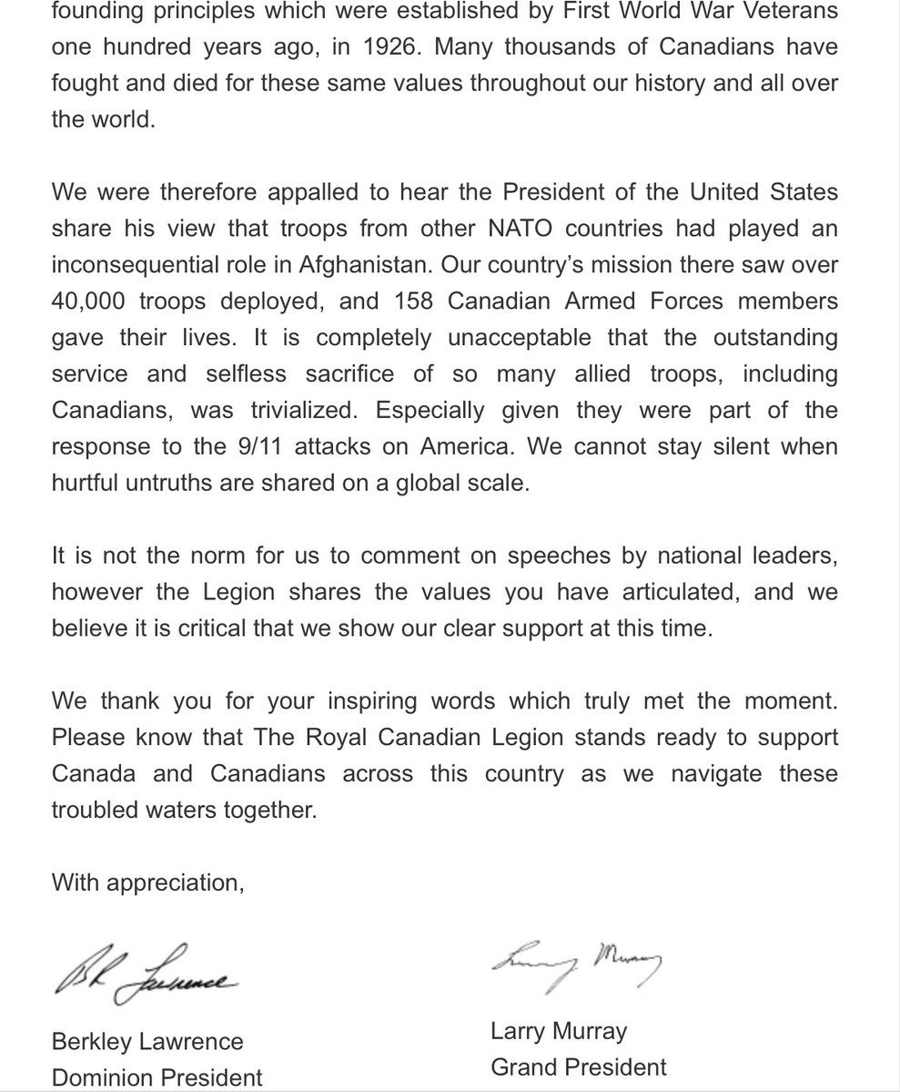 JohnThomsonSK's tweet image. I received this email from the @RoyalCdnLegion this morning.

I am beyond disappointed in the organization and will not be renewing my membership, nor taking part in any of the Legions programming.

@MarkJCarney never actually addressed the comments made by President Trump.

This…