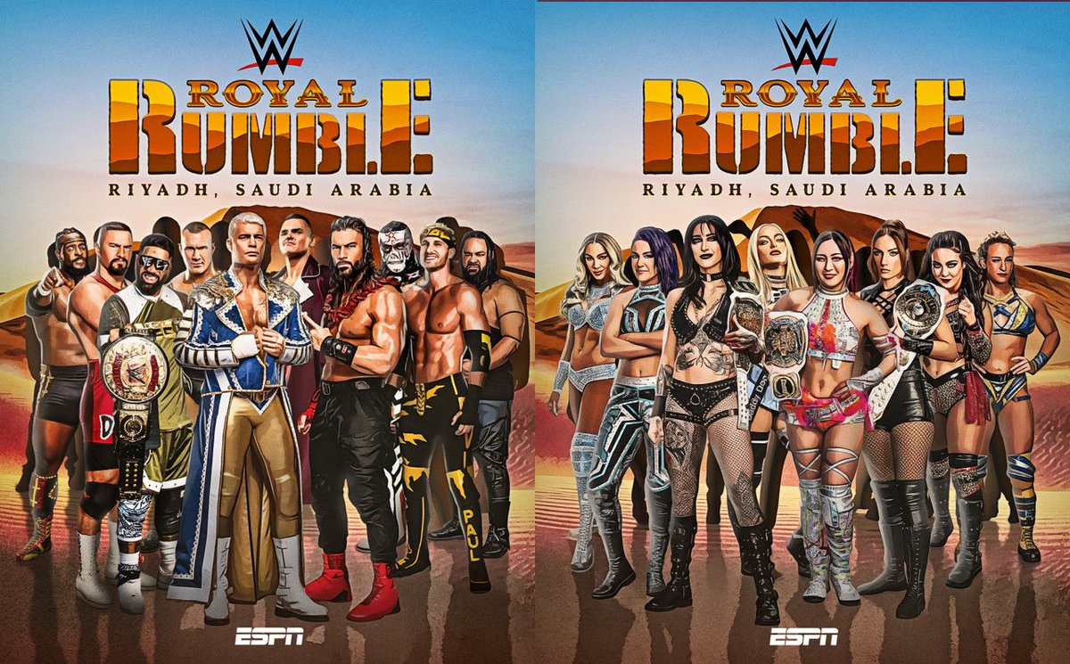 WrestleOps's tweet photo. New official promotional posters for the 2026 Royal Rumble Matches tomorrow.

(via @espn) https://t.co/HgTTZ84mwF