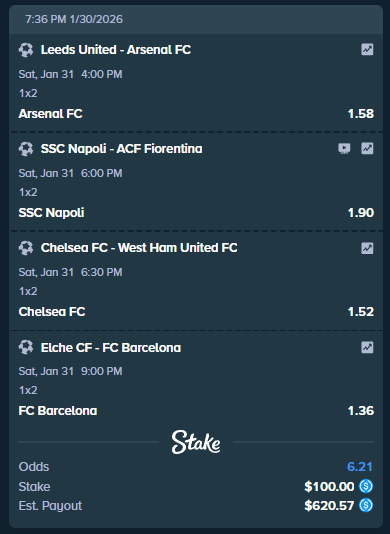 🔒SOCCER FAVORITES SLIP🔒

💰 If it CASHES:  

$5 x 5 💸
Like / Retweet &amp; Tag 2 Homies