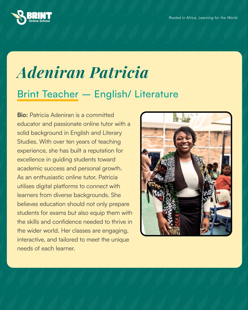 brintglobal's tweet image. Meet some of our Brint tutors 

At BRINT, teachers work closely with children to build confidence, clarity, and consistency in learning.

Send us a DM with “brint.”

#brint #brintng #learningpartnership #childidentity #learningwithcare