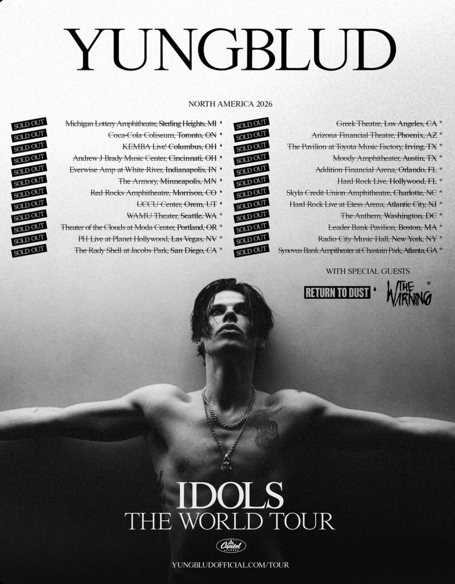 Returntodustbnd's tweet photo. 8 sold out shows supporting @yungblud in may.

5/1 - sterling heights, mi
5/2 - toronto, on
5/4 - columbus, oh
5/6 - cincinnati, oh
5/7 - indianapolis, id
5/9 - minneapolis, mn
5/11 - morrison, co
5/13 - orem, ut https://t.co/EyoKyvlJVT