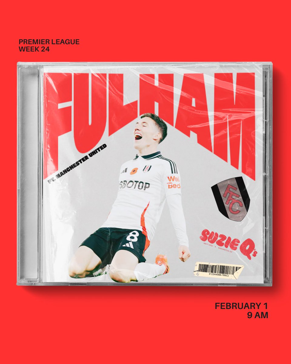 FulhamDC's tweet photo. MW 24: Opportunity knocks if we can keep pushing and get a result in Manchester…

Bundle up and come down to Suzie Qs! Doors at kickoff!

UP THE FULHAM

📅: Sunday, Feb 1
⏰: 9:00am ET
🏟️: Old Trafford
🍻: Suzie Qs, 71 Potomac Ave SE

#FFC #COYW https://t.co/VwhjqvgABR
