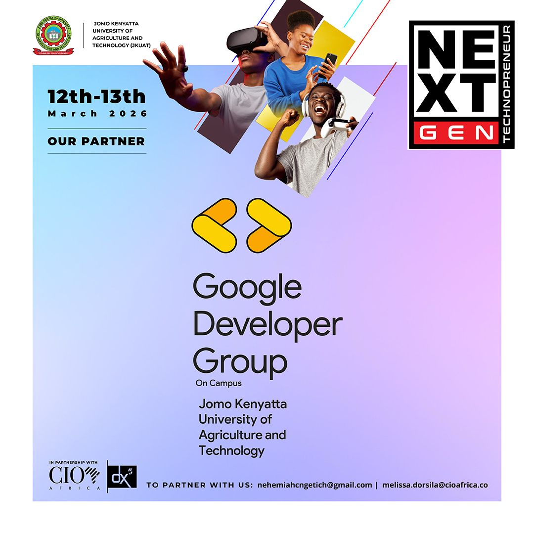 gdgcampusJKUAT's tweet photo. Gdg JKUAT is proud to be a partner for the Next-Gen Technopreneur Summit 2026!
Happening: 12–13 March 2026
🎯 Innovators • Founders • Big Dreamers
📍 JKUAT
Let’s build, pitch, and shape the future of tech 🚀
#GDGJKUAT #NextGenSummit #Technopreneurship #TechCommunity https://t.co/NlnOrZ8a35