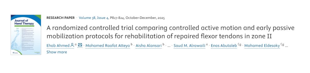 JrnlHandTherapy's tweet photo. Flexor tendon repair protocol, active vs passive — which has superior outcomes?
Find out in this #openaccess @JrnlHandTherapy article: https://t.co/UYDUhQlfIl.
#flexortendon https://t.co/5GH80q9faS