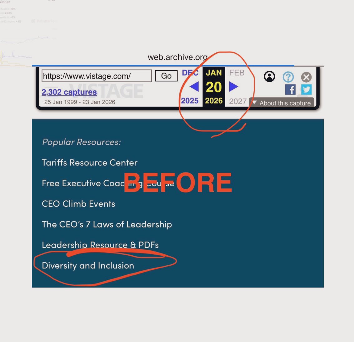 MassieforKY's tweet image. Woke Eddie is covering his tracks.

His profile was recently scrubbed from the DEI coaching co. he chaired — link now goes to a signup page.

Diversity &amp;amp; Inclusion was also erased from the menu.

Too late Ed, we saved the receipts.
archive.is/6vLkX
app.vistage.com/sites/s/chairs…