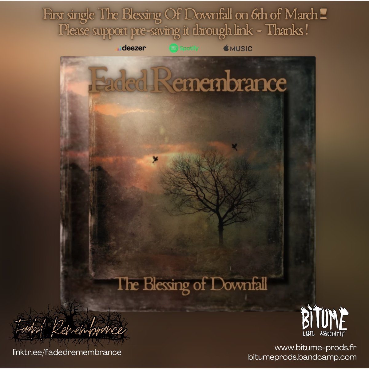The Blessing Of Downfall single coming on 6th of March by <a href="/bitumeprods/">Bitume</a> please pre-save (pre-add) the single to your library for #spotify  #AppleMusic #deezer 
through link: hypeddit.com/fadedremembran…
#HeavyMetal  #metal  #NewAlbum  #blackmetal  #gothicmetal #Deathmetal #gothicmetal