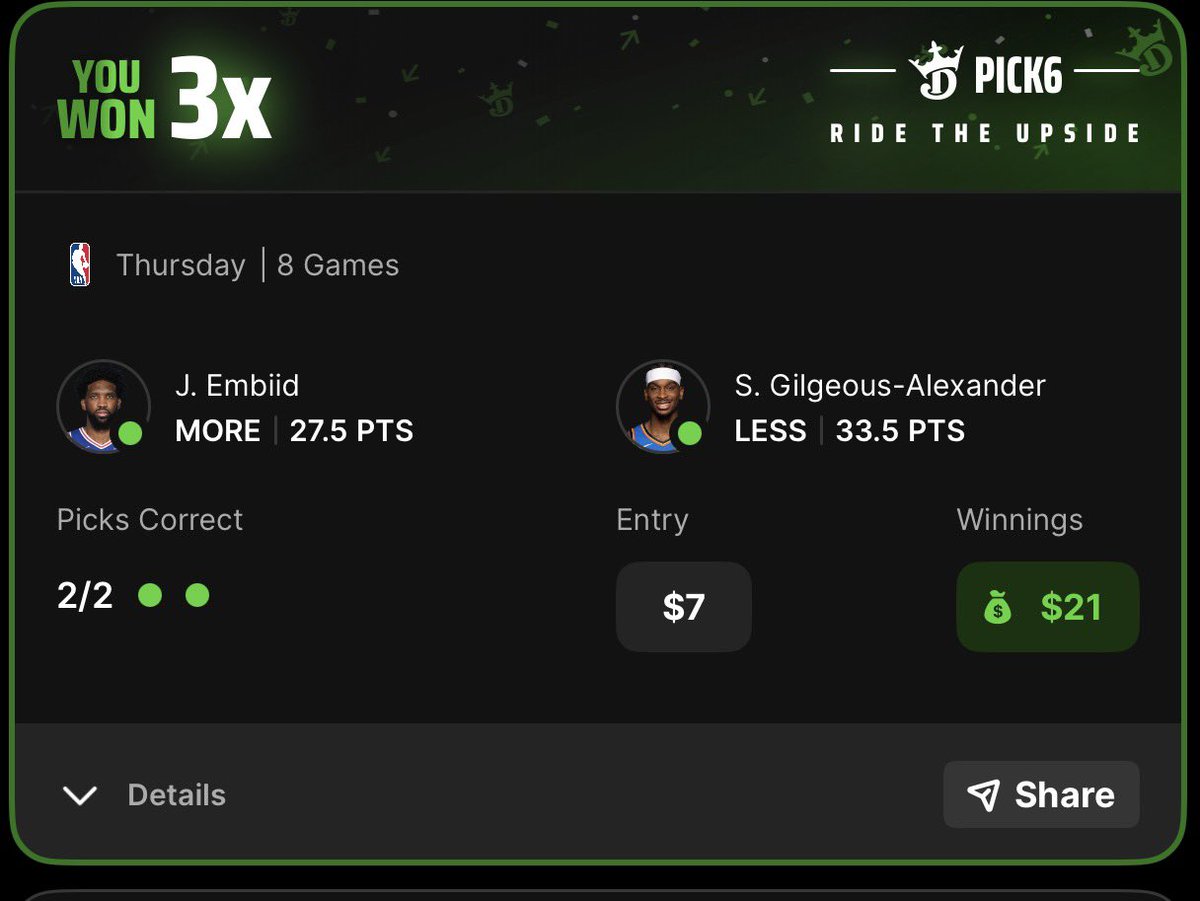 Building up the bank roll so we can have a fun last football day of the year. <a href="/Pick6/">Pick6</a>