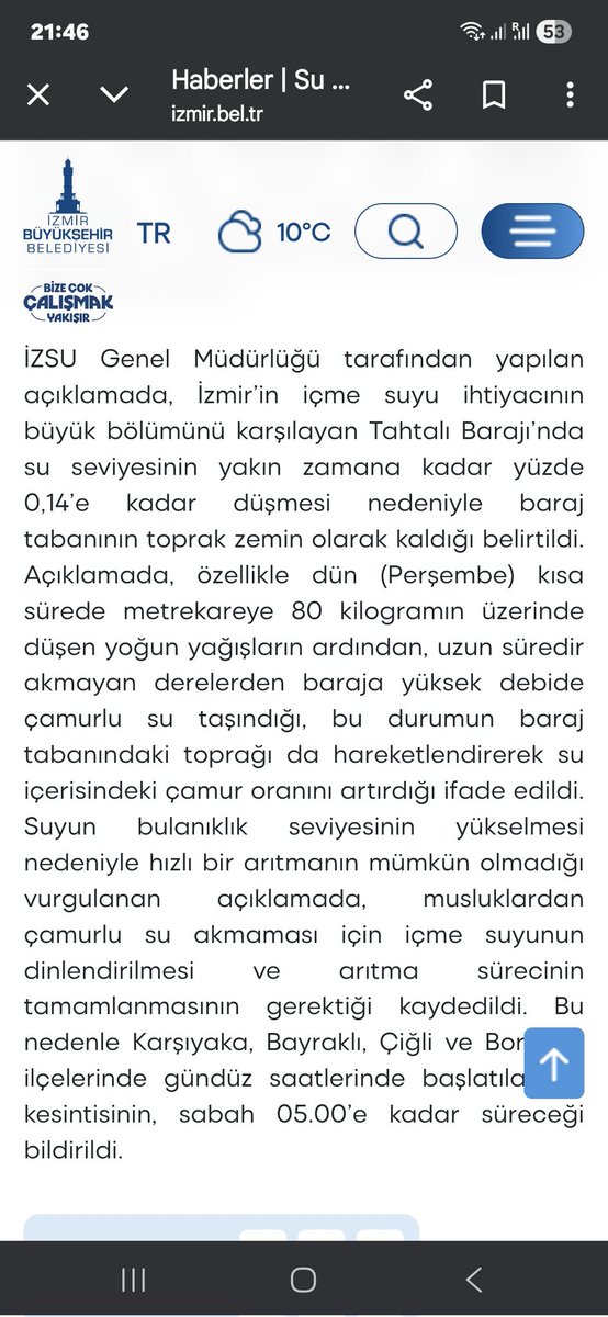 seryuksels's tweet photo. Böyle saçma bir açıklamayı kendi internet sitesinde paylaşma acizliğini gösteren İzsu ya tepkimi buradan dile getirmek istedim. Madem Tahtalı Barajı tüm İzmir e su sağlıyor, neden Karşıyaka ,Çiğli vs bundan etkileniyor. Anlamak mümkün değil. Şehrin geri kalanında neden su var? https://t.co/fRzHbxQvUn