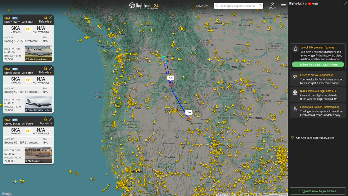 AIYeyENGDdJkjTr's tweet photo. Jan. 31, 2026
#Fairchild Air Force Base ==>
#NoCALLSIGN #AE062C USAF KC-135R Stratotanker
#NoCALLSIGN #AE0694 USAF KC-135R Stratotanker
#NoCALLSIGN #AE066C USAF KC-135R Stratotanker
#NoCALLSIGN #AE065A USAF KC-135R Stratotanker https://t.co/aSDDWuPrd9