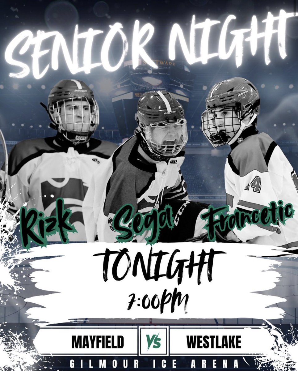 🏒🏒🏒🥅🥅🥅
SENIOR NIGHT⭐️⭐️⭐️
TONIGHT HOCKY PLAYS AT HOME (Gilmour) @ 7:20PM⏰⏰ AGAINST WESTLAKE👎👎👎
BE THERE TO SUPPORT OUR SENIORS 💚💚💚
#LETSGOCATS