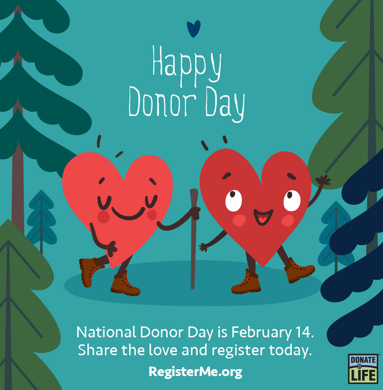 Healthiercole's tweet photo. Today is National Donor Day! A day to recognize all those who have given and received an organ, eye, or tissue donation and all those awaiting donations! 

You can become an organ, eye, and tissue donor too by going to https://t.co/8bP8WxU3jv https://t.co/I55qneHtXM