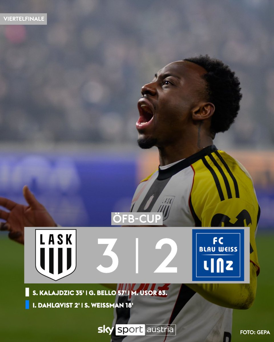 SkySportAustria's tweet photo. Cup-Wahnsinn in Linz! Der @LASK_Official dreht das Viertelfinale gegen @BlauWeissLinz und steht im Halbfinale! ⚽🔥
Alle Infos 👉 https://t.co/wo0xzvC0EE
#SkySport #ASKBWL #ÖFBCup #LASK #BlauWeissLinz https://t.co/5t8CpikWEJ