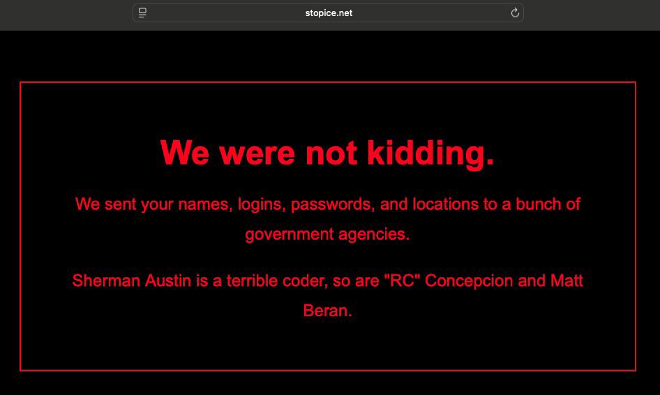 H4ckmanac's tweet photo. 🚨Cyber Alert - Stop ICE

The Stop ICE website was defaced a few hours ago.

Threat class: Hacktivism
Observed: Jan 30, 2026
Status: Confirmed

—
About this post:
Hackmanac provides early warning and cyber situational awareness through its social channels. This alert is based on publicly available information that our analysts retrieved from clear and dark web sources. No confidential or proprietary data was downloaded, copied, or redistributed, and sensitive details were redacted from the attached screenshot(s).

For more details about this incident, our ESIX impact score, and additional context, visit https://t.co/eB7qgxLdpI.