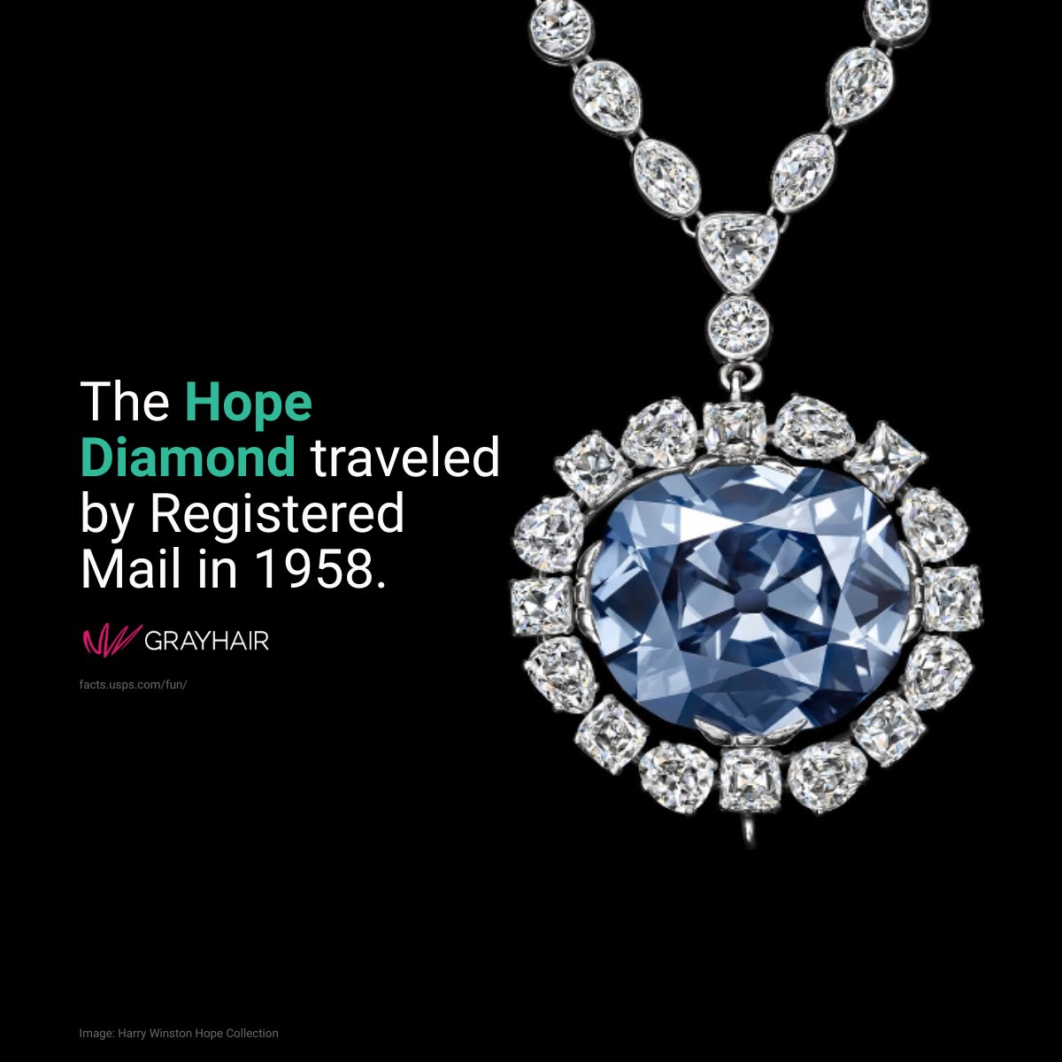 In 1958, jeweler Harry Winston donated the Hope Diamond to the Smithsonian. He wrapped it in brown paper, sent it via Registered Mail, and a mail carrier delivered it to the museum. Total cost for shipping a $1 million diamond: $145.29. 💎

#USPS #HopeDiamond #RegisteredMail