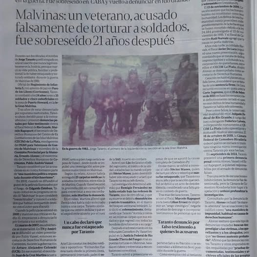 La triste realidad que viven los falsamente acusados, quien le devuelve los gastos en abogados, la tristeza de la familia, su prestigio ante la sociedad , las calumnias en redes sociales. Fuerza ⁦<a href="/jorgebaroni/">Jorge Taranto</a>⁩ estamos con vos y soy testigo vivo de tu desempeño en Malvinas