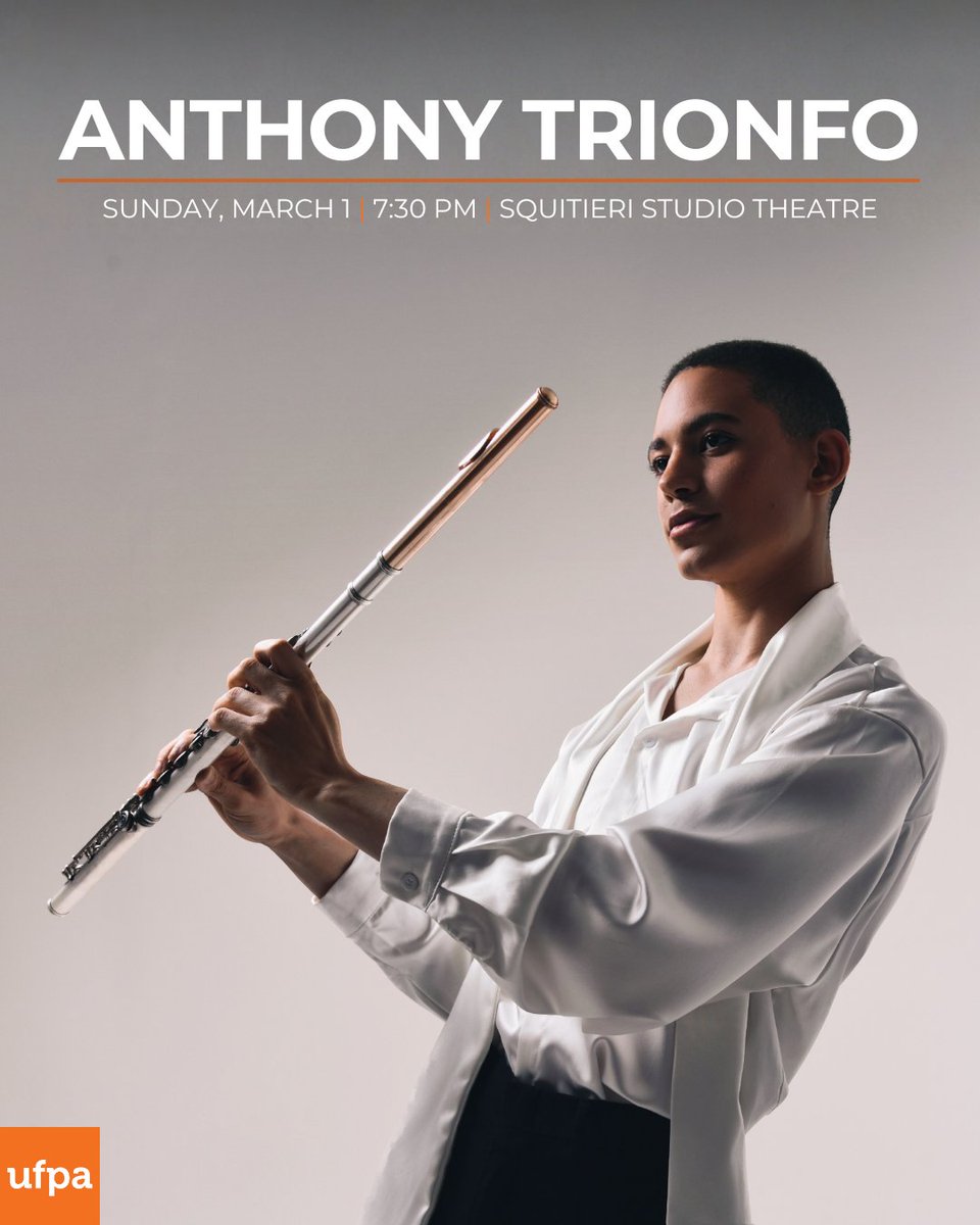 UFPerformArts's tweet photo. Experience the "soaring flute" of Anthony Trionfo! With effortless charm and dazzling technique, Trionfo brings the great chamber music you know to life in a way that feels fresh and personal.

Get your tickets at https://t.co/5ZYGYPdTNx 🎶 https://t.co/89iNcPh3B4