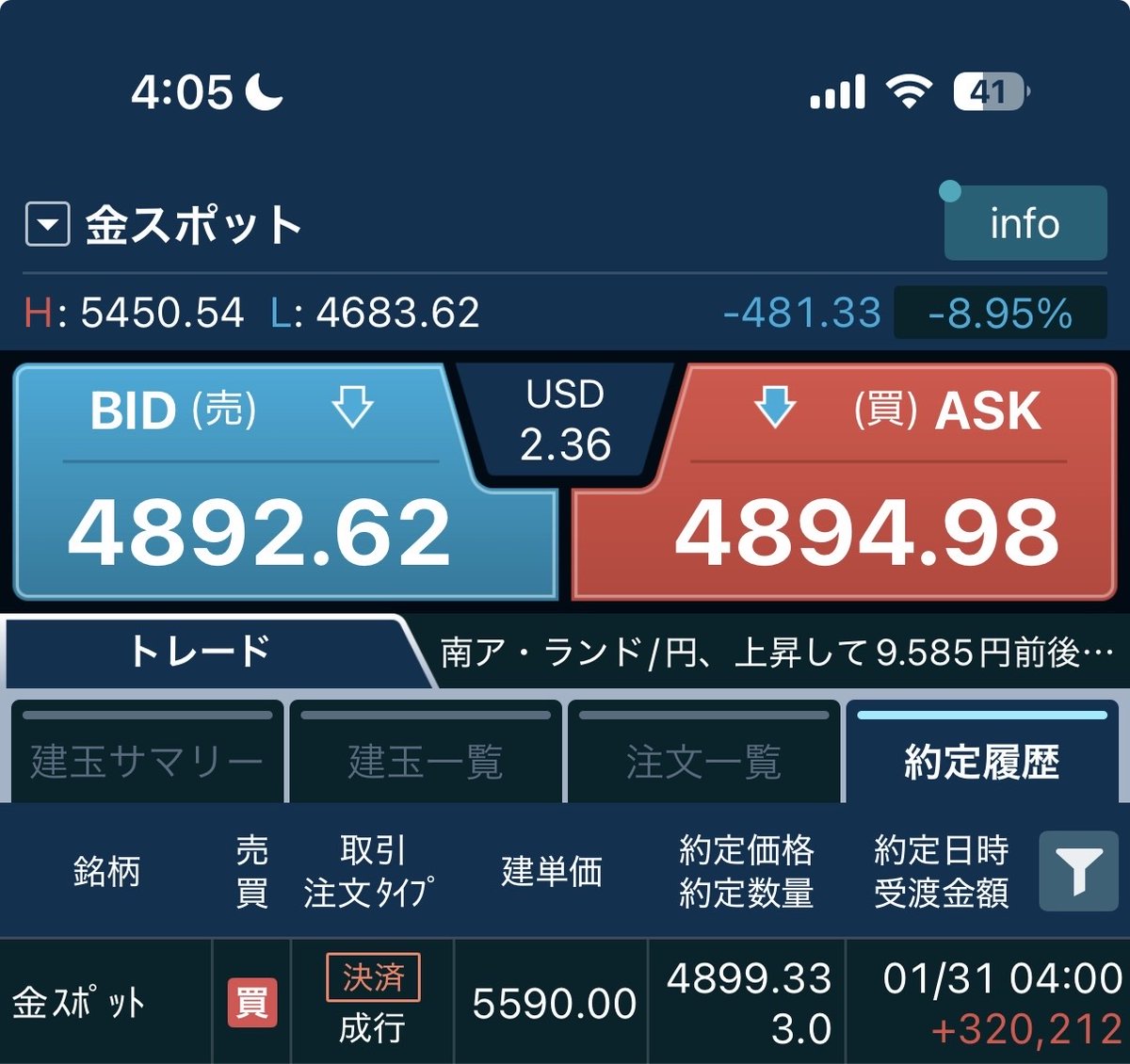 ima_robo's tweet photo. ゴールド5590Sはリバってきたので4900で買戻し
4600まで行ってからリバって欲しかった、、 https://t.co/vdzPicUbPc