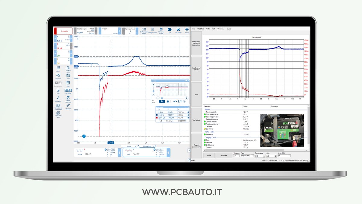 Pcb_Automotive's tweet photo. 🔧 Un numero sempre  crescente in Italia sta utilizzando gli Oscilloscopi Automotive  PicoScope per testare una semplice batteria auto da 12 Volt, ma quali  sono i vantaggi principali?

🔋 Pochi  minuti in più di lavoro rappresentano un servizio avanzato e  professionale verso il cliente finale può far crescere la fiducia anche su interventi apparentemente più semplici.

💻 I test si possono archiviare per i nostri clienti, mandare al supporto #PcbAutomotive e  soprattutto confrontare con batterie precedenti e infine consegnare  sotto forma di report reale in formato pdf come allegato in fattura.

📊  Gli Oscilloscopi PicoScope hanno tre software per testare batterie in italiano e con aggiornamenti gratuiti a vita. PicoScope per  analisi segnali, PicoDiagnostics per un test completo batteria, motorino  e alternatore e PicoLog per test prolungati per consumi di correnti  parassite su lunghi periodi.

💡   Un'analisi avanzata di una batteria anche a freddo è un visione globale  delle performance di una batteria, che comprende anche corti sul  motorino, indurimenti del motore e fase di ricarica post avviamento.  Inoltre vengono evidenziati calcoli come le resistenze interne,  utilissime per valutare le differenze precedentemente in uso.

 👉  Richiedi su info@pcbauto.it una demo online su casi studio particolari risolti con gli Oscilloscopi Diagnostici PicoScope! 🙂