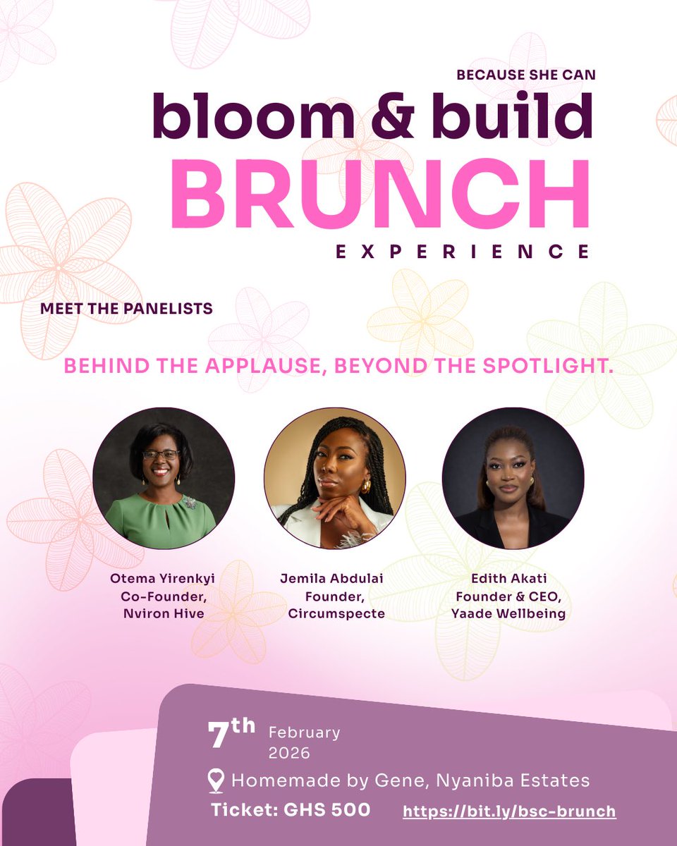 becauseshecan_'s tweet photo. Behind the applause. Beyond the spotlight.
An honest conversation on the unseen cost of building, and what it really takes to keep going.
๐
Feb 7 | ๐๏ธ GHS 500
๐ https://t.co/xQjz3OQtBh
#becauseshecan #womenintech #bloomandbuild https://t.co/RM7RSU6k9K