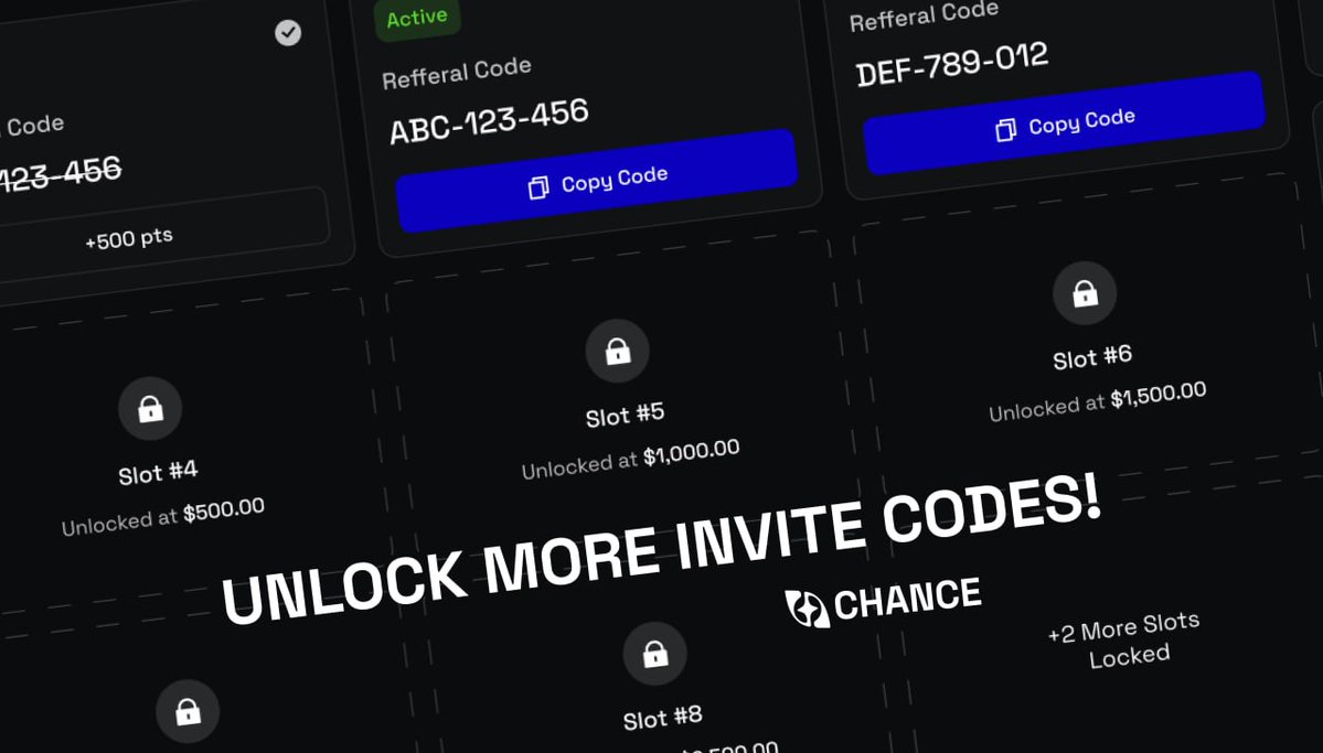 Chance_'s tweet image. Unlock more invite codes! 🔓

Make volume, earn more invites, and bring your friends along to join beta!

Now you can have up to 10 referral codes.