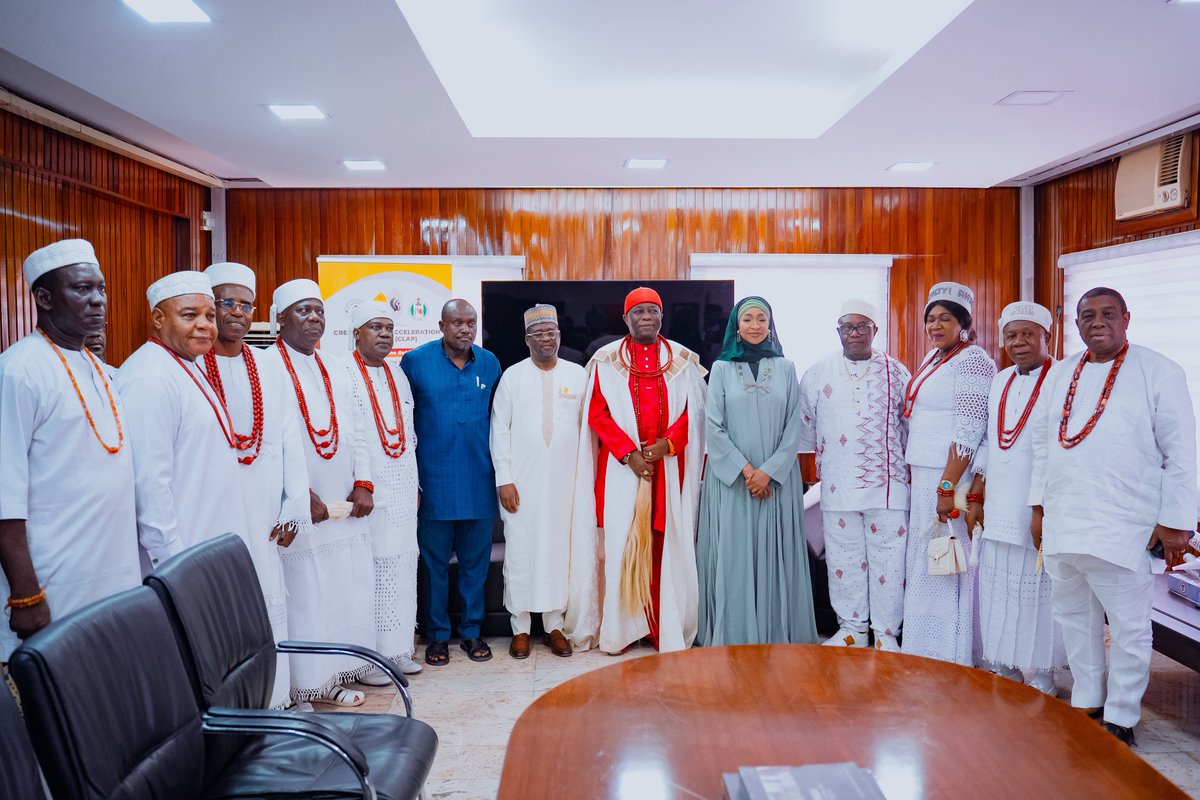 hanneymusawa's tweet photo. Today, I had the distinct honour of receiving the Asagba of Asaba, HRM Prof. Epiphany Chigbogu Azinge, and his entourage for a productive engagement centred on heritage, storytelling, and tourism development.

Our discussions explored ways to formalise collaboration between Asaba and the Ministry to preserve cultural heritage, strengthen storytelling through the arts, and unlock the tourism potential of historic sites in Asaba, Delta State, with support from the Federal Government.

This engagement reaffirms that our traditions are not relics of the past but valuable assets for the future. It is especially significant given Asaba’s longstanding role as the home of Nollywood and its inscription by UNESCO as a Creative City for Film. I look forward to visiting Asaba to experience its culture and to taking concrete steps to formalise this partnership.

#asabadeltastate #nigeriaeverywhere #destination2030nigeria #culture #culturalexchange