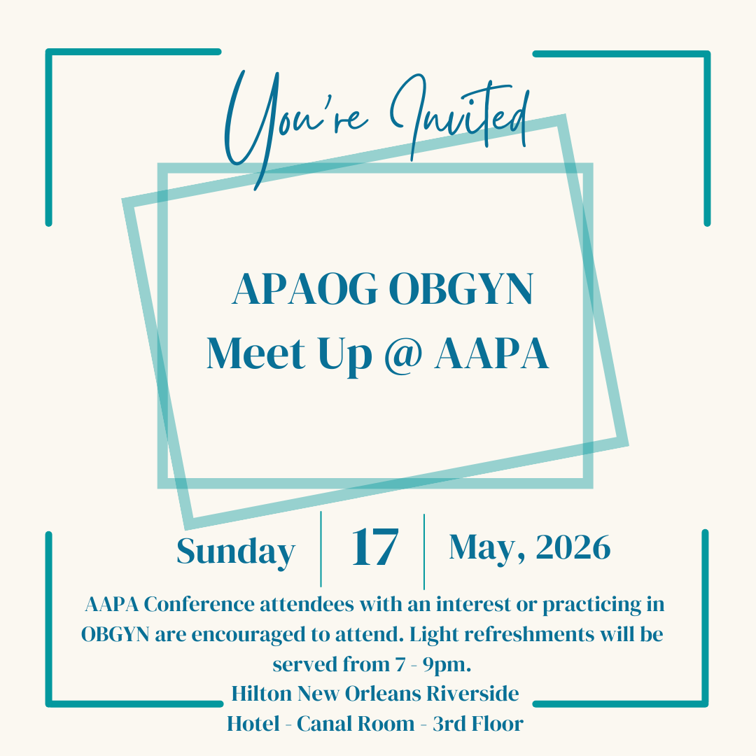 APAOGorg's tweet photo. 📣Make plans to join us Sunday, May 17, 2026 from 7-9pm for the APAOG OBGYN networking reception @ AAPA. Gather and connect with fellow PAs interested or practicing in OBGYN. APAOG members - check your inbox for how to RSVP. We hope to see you there! https://t.co/HXBzBoHf1Q