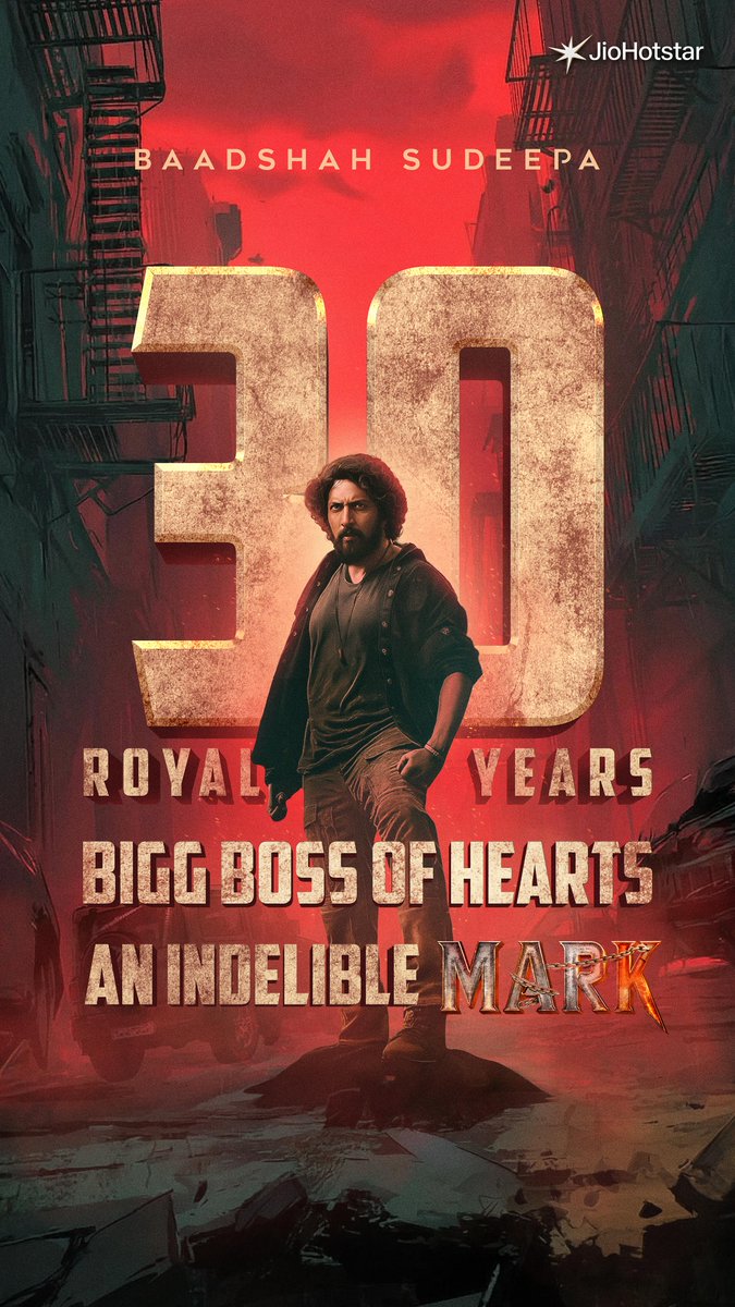 30 Years of Greatness. 👑 The Boss of Hearts and the Indelible Mark of Indian Cinema. Celebrating three decades of the one and only KicchaSudeepa! 🦅🔥 #KichchaSudeepa #30YearsOfKichchism #Mark