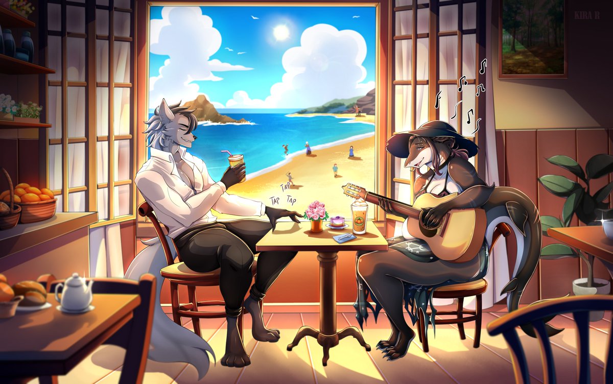 Afternoon at the beach uwu 🏝️

The illustration I did for <a href="/IronWolfSquad/">Jacktheironwolf</a>  

#furry